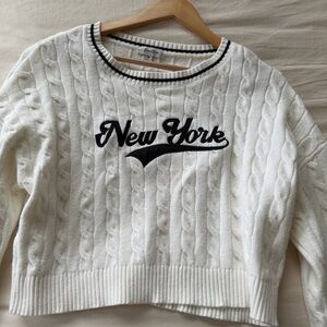 Women’s White Tennis Club–Style Cable Knit Sweater
